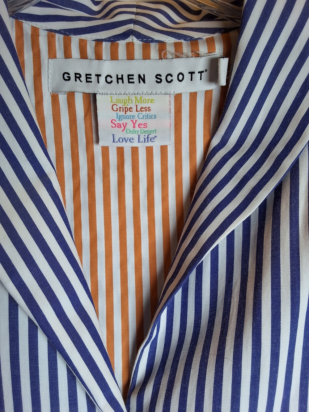 Gretchen Scott Striped Button-Up Dress - Blue & White with Orange Lining